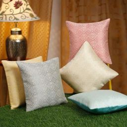 Hosta Homes Multicolor Polyester Embellished Cushion Cover - Set of 5-picture-47