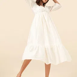 AKKRITI BY PANTALOONS Women Embroidered V-neck Puff Sleeve Empire Midi Dress-image-63