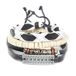 Alvaro Castagnino Men Black & Off-White Leather Multistrand Bracelet-picture-38