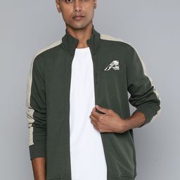 Alcis Men Olive Green Solid Bomber Jacket with Applique Detail-picture-13