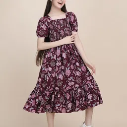 Pinly Puff Sleeve Crepe Fit & Flare Midi Dress image 5