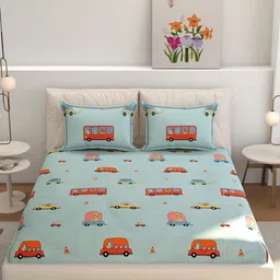 CLIO'S HERITAGE STORE Blue & Red Ethnic Motifs 210 TC Queen Bedsheet with 2 Pillow Covers-image-61