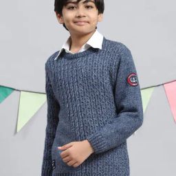 Monte Carlo Kids Blue Self Design Full Sleeves Sweater-picture-36