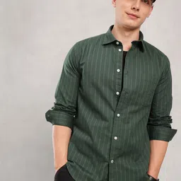 Nautica Men Premium Slim Fit Striped Cotton Linen Casual Shirt image 1