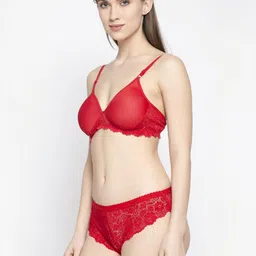 samvar Women Red,Blue,Brown Cotton Blend Bra Panty Set for Lingerie Set Undergarments Pack of 3 image 4