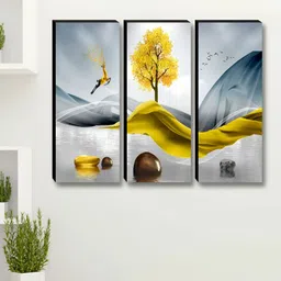 Myntra Elegant Homes Grey & Yellow 3 Pieces Tree Printed Wooden Wall Paintings-picture-33
