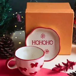 WEAVING HOMES Red & White Floral Textured Ceramic Glossy Mug and Bowl Set of Cups and Mugs-picture-12