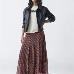 LOV by Westside Maroon Check Pattern High-Rise Skirt-Online Exclusive-picture-40