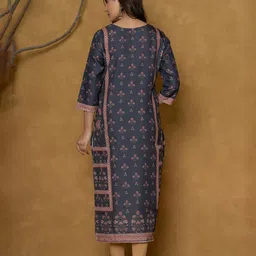 NAVYAAZRI Floral Printed Linen Kurta image 2