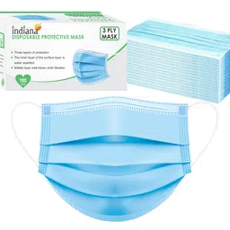 Unisex Non-Woven Fabric 3 Ply Disposable Surgical Mask with Nose Pin, Ultrasonic Soft Loops Without Valve - Blue - Pack of 100 image 1