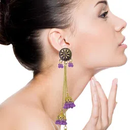Weariton Women Purple Long Jhumkas Earrings image 2