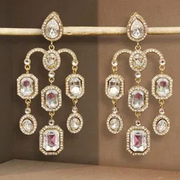 Zoey Gold-Plated Cubic Zirconia Studded Contemporary Drop Earrings image 3