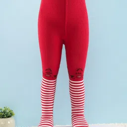 Cute Walk by Babyhug Full Length Anti-Bacterial Striped Tights - White And Red image 1
