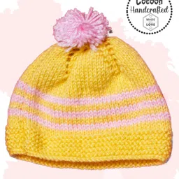 COCOON ORGANICS Handcrafted Soft And Warm Winter Striped Bobble Cap - Yellow-picture-24