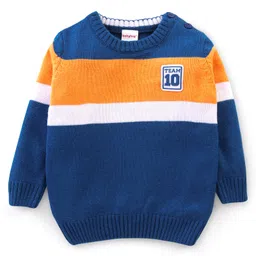 Babyhug 100% Acrylic Knit Full Sleeves Sweater With Striped - Blue & Orange-picture-12