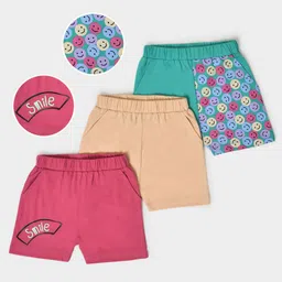 Mi Arcus  Cotton Smiley Print Shorts Pack of 3 Pink & Green-picture-14