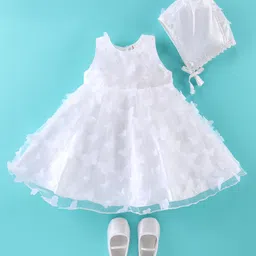 Babyhug Sleeveless Baptism Set With Floral Applique - White-picture-23