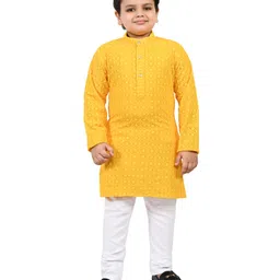 BT DEZINES Full Sleeves Seamless Sequin Embellished Floral Chikankari Embroidered Kurta With Pyjama - Yellow-picture-38