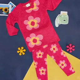 Pantaloons Baby Full Sleeves Frill & Floral Detailed  Top & Pant - Pink Red-image-9