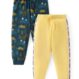 Babyhug Cotton Knit Full Length Lounge Pant Dino Print Pack of 2 - Multicolour-image-19