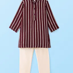 Babyhug Woven Lurex Striped Kurta Pyjama Set - Maroon-picture-10