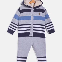 JWAAQ Full Sleeves Striped Winter Set With Faux Fur - Blue-picture-28