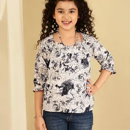 ISHTI Three Fourth Sleeves Abstract Printed Top - Navy Blue-picture-32
