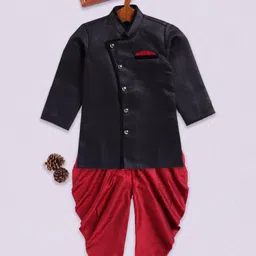 JBN Creation Cotton Blend Full Sleeves Solid Angrakha Style Dhoti Kurta Set - Black-picture-22