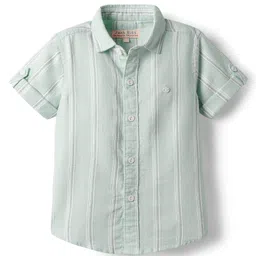 JASH KIDS Cotton Woven Half Sleeves Striped Shirt - Mint-picture-11