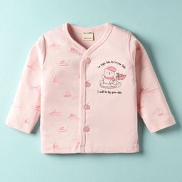 CUCUMBER Sinker Knit Full Sleeves Front Open Jabhala with Teddy Print - Pink-image-75