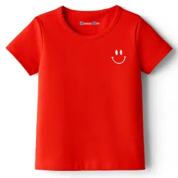 kookie kids india Kookie Kids Single Jersey Knit Half Sleeves T-Shirt With Smiley Print - Red-picture-20