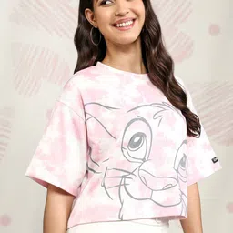 Tokyo Talkies Disney The Lion King Women Pink Tie-Dye Boxy Crop T-Shirt-image-94