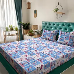 KLOTTHE Blue & White Printed Pure Cotton 400 TC King Bedsheet Set 2.5 m x 2.25 m-image-43