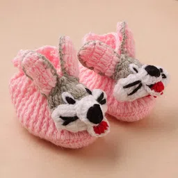 MayRa Knits Hand Knitted Woven Pack Of 2 Bunny Applique Detailed Booties - Blue & Pink image 3