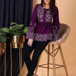 SHALIG Embellished Embroidered Flared Sleeve Ethnic Peplum Top image 2