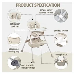 Little Olive 6-in-1 Baby High Chair With Adjustable Height & Tray - Beige image 3