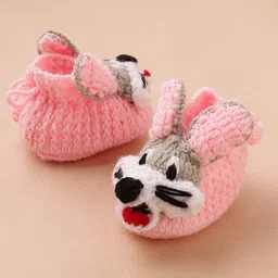 MayRa Knits Hand Knitted Woven Pack Of 2 Bunny Applique Detailed Booties - Blue & Pink image 4