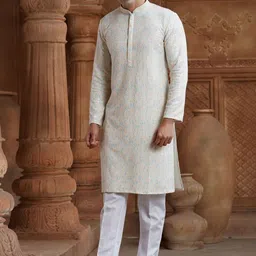 EKATVA ETHNIC Ethnic Motifs Mandarin Collar Straight Pure Cotton Kurta With Pyjamas image 5