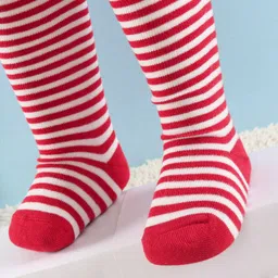 Cute Walk by Babyhug Full Length Anti-Bacterial Striped Tights - White And Red image 4
