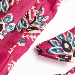 Babyhug Cotton Woven Three Fourth Puffed Sleeves Ethnic Dress with Floral Print & Lace Detailing - Dark Pink image 4