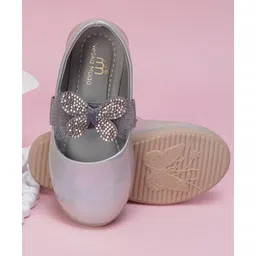 Neska Moda Butterfly Applique Detailed Rhinestones Embellished Velcro Closure Mary Jane Ballerinas - Grey image 5
