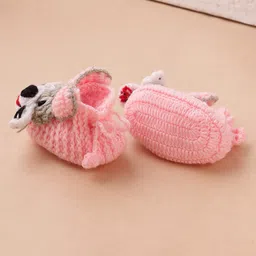 MayRa Knits Hand Knitted Woven Pack Of 2 Bunny Applique Detailed Booties - Blue & Pink image 5