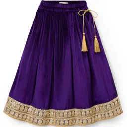 EARTHY TOUCH Velvet Woven Half Sleeves Lehenga Choli Set With Floral Embroidery & Dupatta - Purple image 4