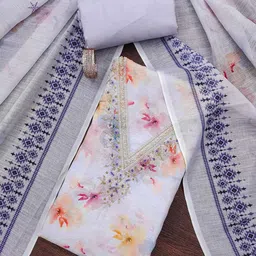 HERE&NOW Floral Printed Beads and Stones Unstitched Dress Material-image-89