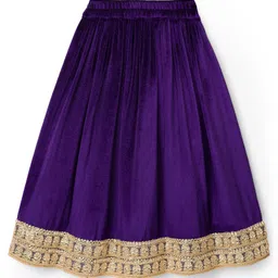 EARTHY TOUCH Velvet Woven Half Sleeves Lehenga Choli Set With Floral Embroidery & Dupatta - Purple image 5