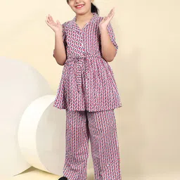 FASHION DREAM Girls Printed Shirt Collar Kurta & Trousers-picture-17