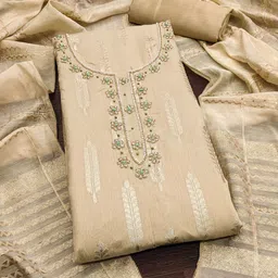 HERE&NOW Floral Woven Design Beads Work Banarasi Jacquard Unstitched Dress Material-picture-39