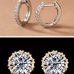 OOMPH Crown Cubic Zirconia Small Stud & Hoop Earrings for Women - Set of 2 image 1