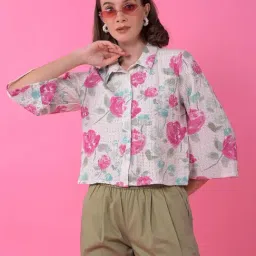 Crimsoune Club Pink Slim Fit Floral print casual shirts-image-29