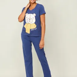 Ginger by Lifestyle Blue Cotton Printed Top Pyjama Set-picture-31